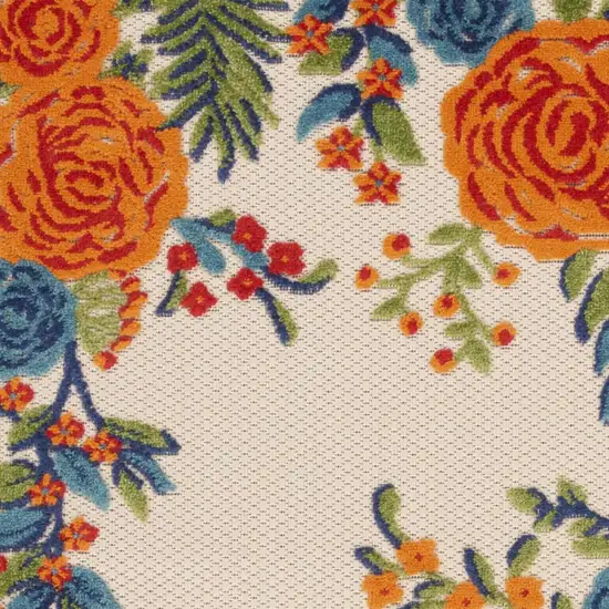Ivory Orange and Blue Floral Indoor Outdoor Area Rug Photo 7