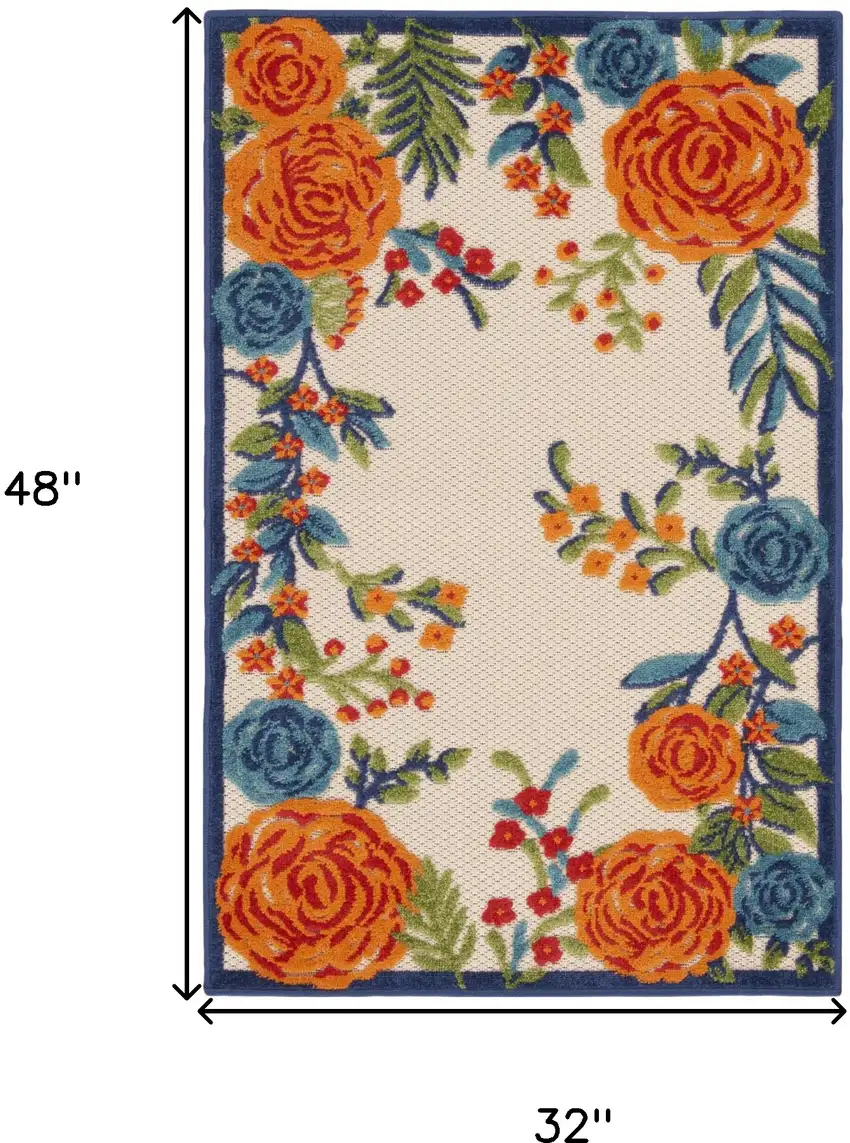Blue and Orange Floral Power Loom Area Rug Photo 8