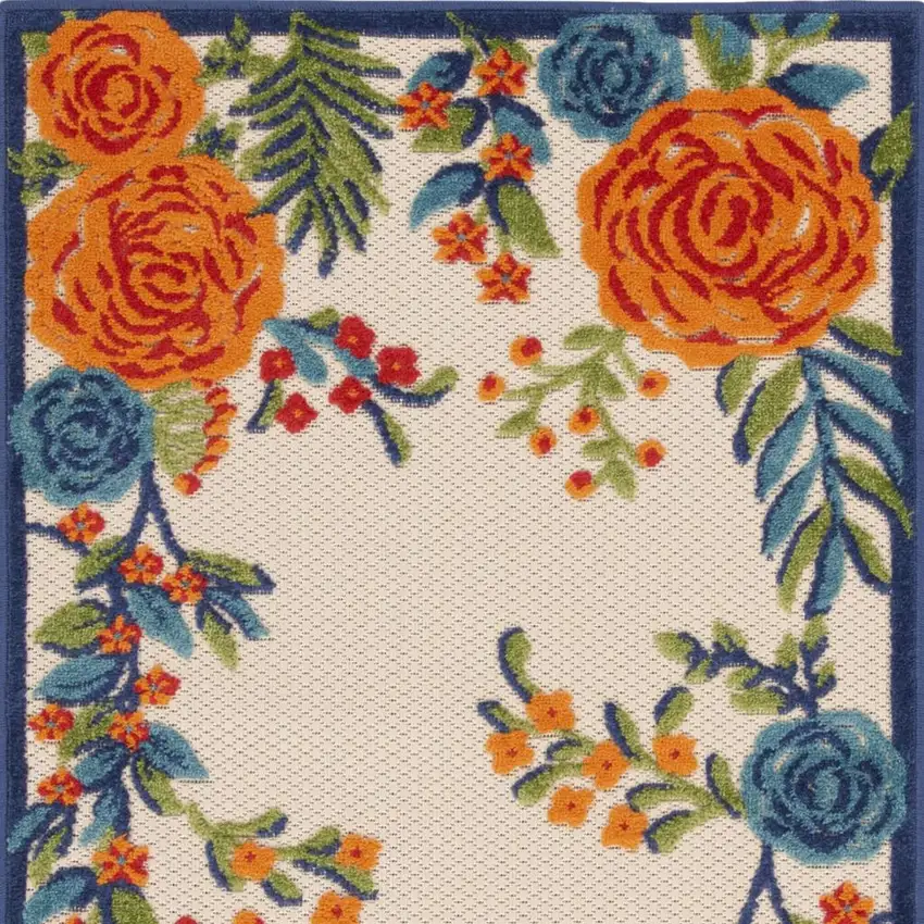 Ivory Orange and Blue Floral Indoor Outdoor Area Rug Photo 8