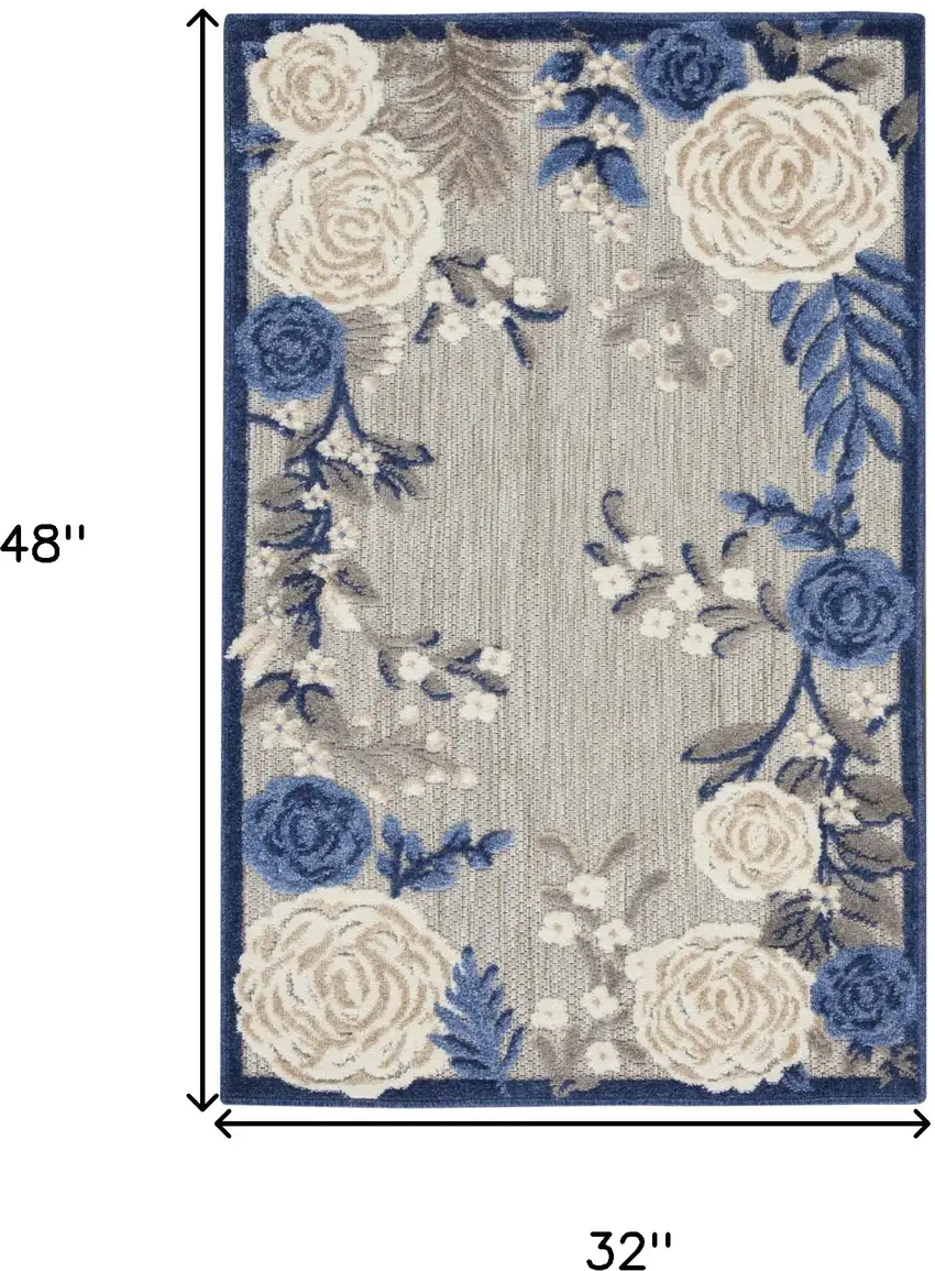 Blue and Gray Floral Indoor Outdoor Area Rug Photo 3