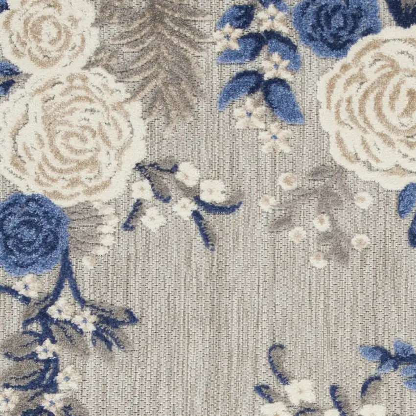 Blue and Gray Floral Indoor Outdoor Area Rug Photo 6