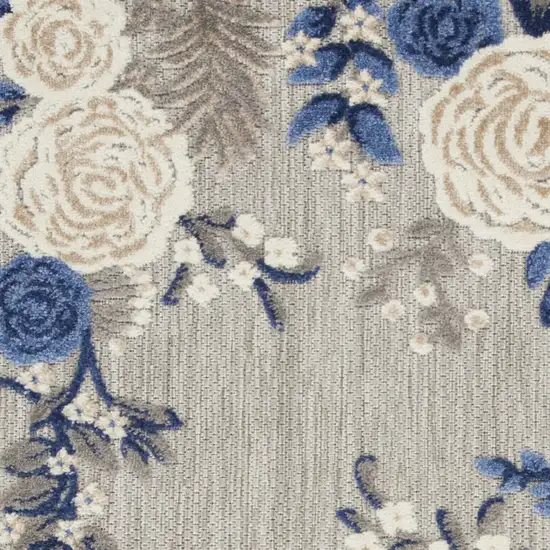 Blue and Gray Floral Indoor Outdoor Area Rug Photo 6