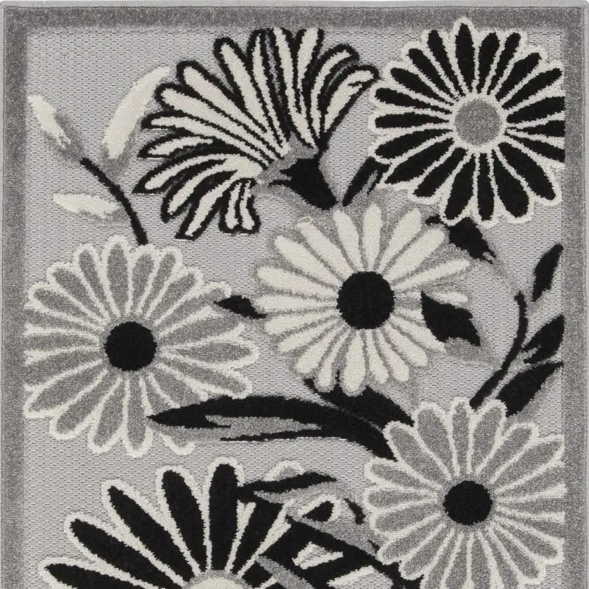 Black and White Floral Indoor Outdoor Area Rug Photo 3