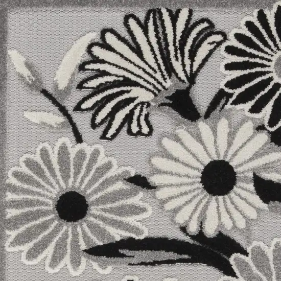 Black and White Floral Indoor Outdoor Area Rug Photo 9