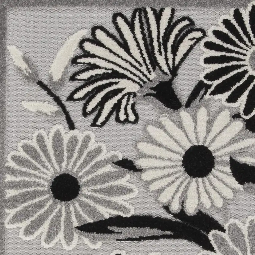 Black and White Floral Indoor Outdoor Area Rug Photo 9