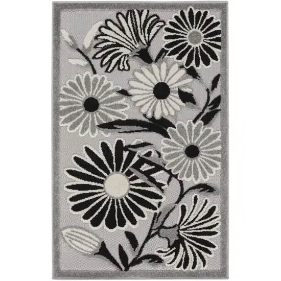 Black and White Floral Indoor Outdoor Area Rug Photo 1
