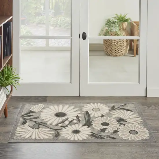 Beige Floral Indoor Outdoor Area Rug Photo 9