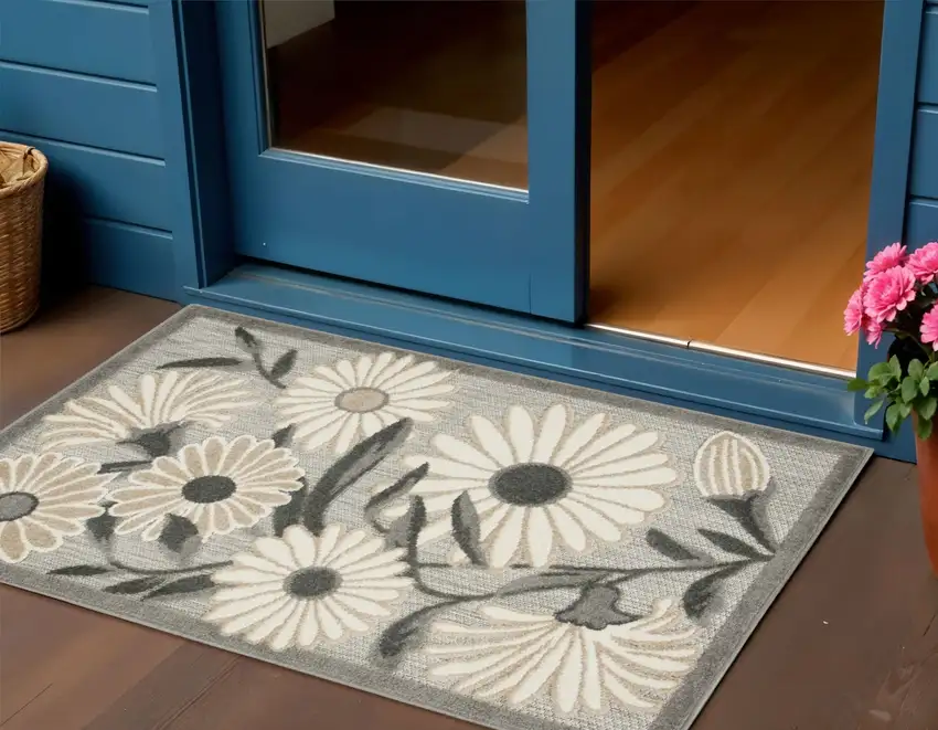 Blue and Orange Floral Power Loom Area Rug Photo 1