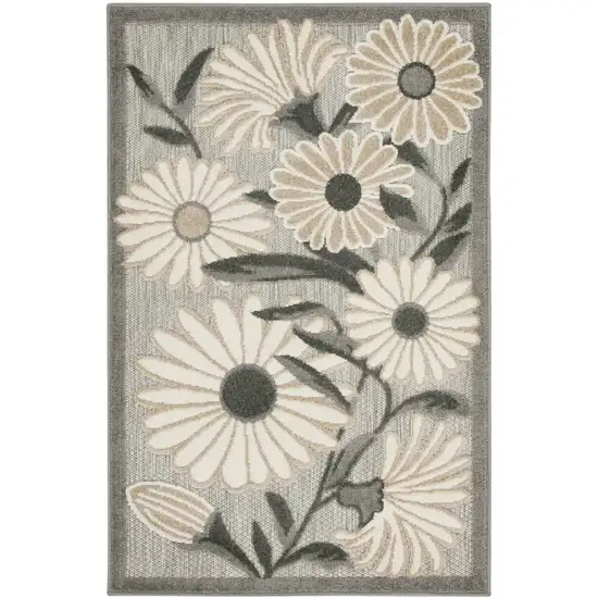 Beige Floral Indoor Outdoor Area Rug Photo 3
