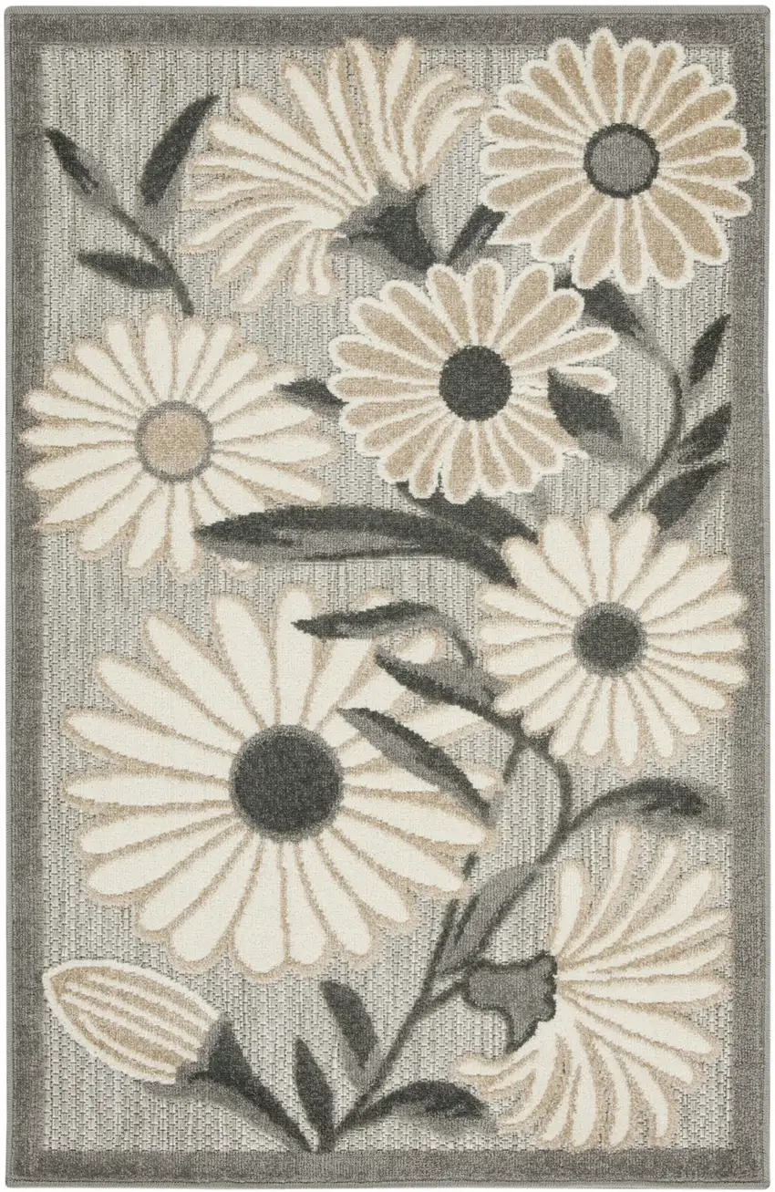 Beige Floral Indoor Outdoor Area Rug Photo 3