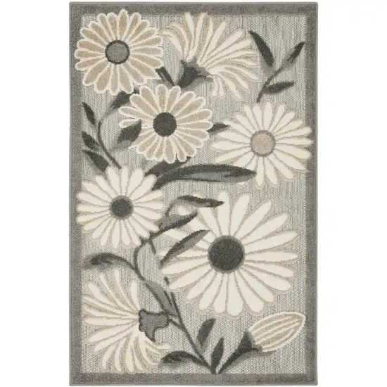Beige Floral Indoor Outdoor Area Rug Photo 1