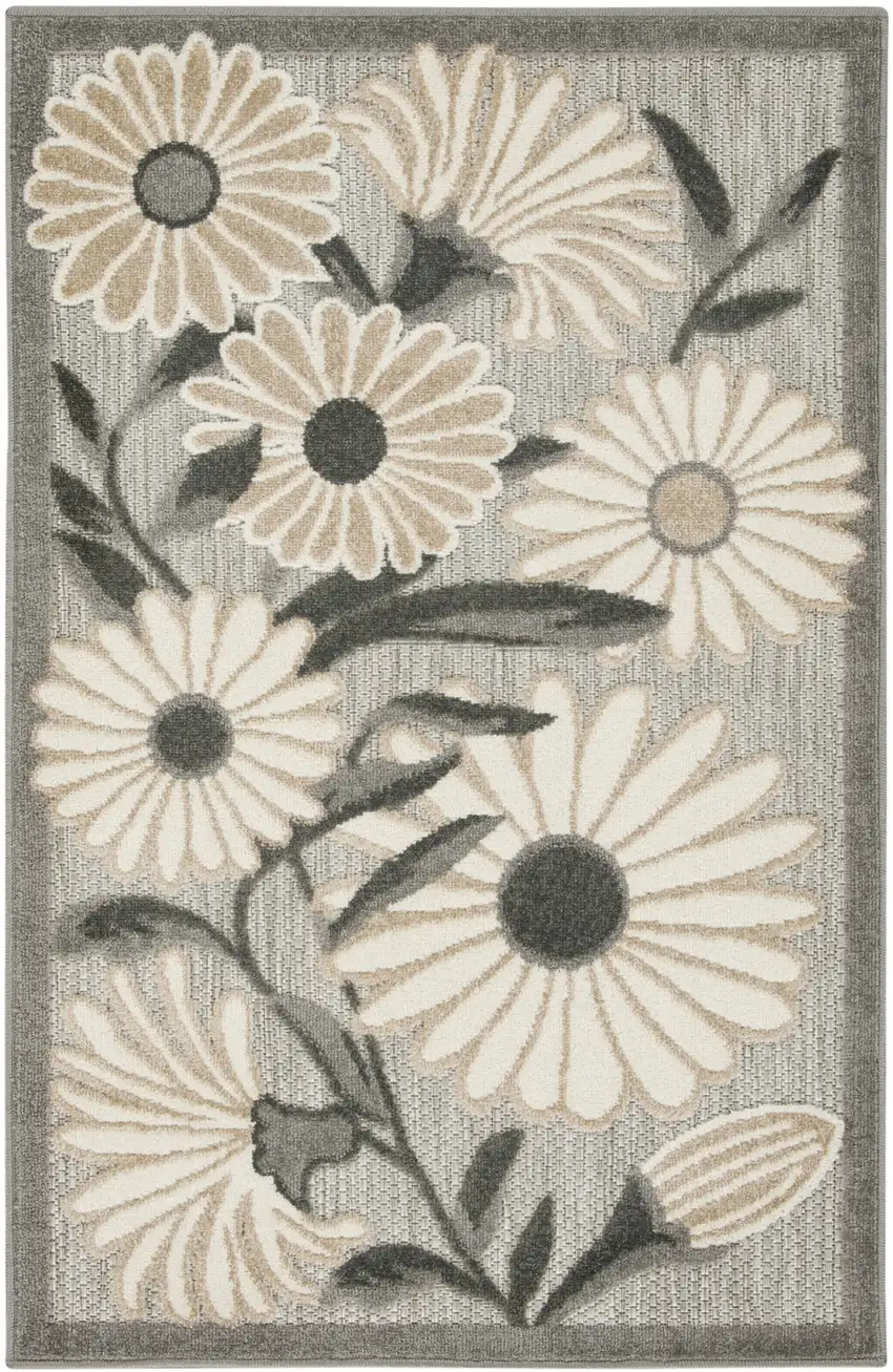 Beige Floral Indoor Outdoor Area Rug Photo 1