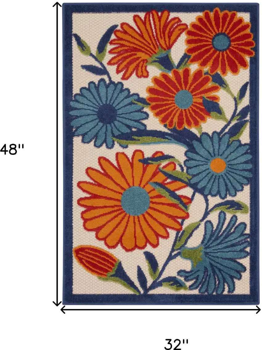 Blue and Orange Floral Power Loom Area Rug Photo 8
