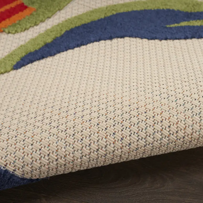 Ivory Orange and Blue Floral Indoor Outdoor Area Rug Photo 5