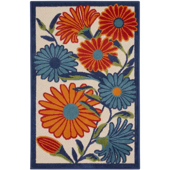 Ivory Orange and Blue Floral Indoor Outdoor Area Rug Photo 1