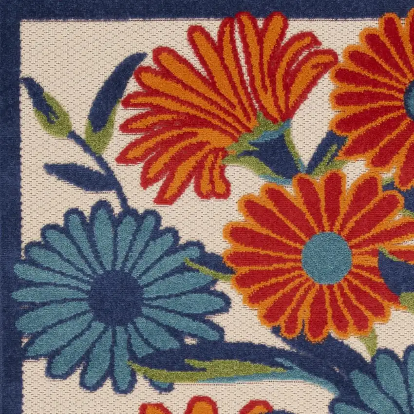 Ivory Orange and Blue Floral Indoor Outdoor Area Rug Photo 8