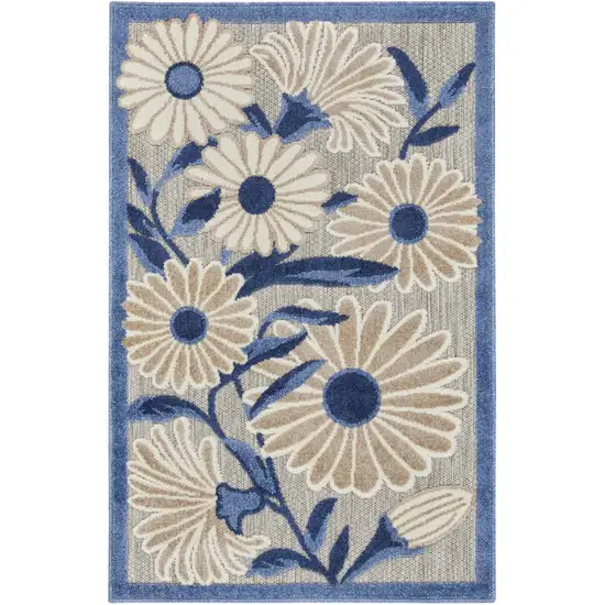 Blue and Gray Floral Indoor Outdoor Area Rug Photo 3
