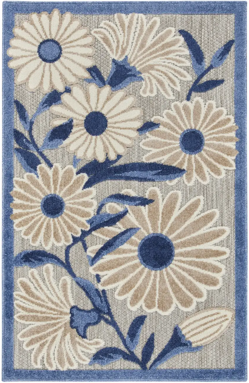 Blue and Gray Floral Indoor Outdoor Area Rug Photo 3