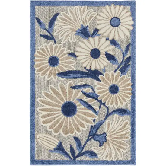 Blue and Gray Floral Indoor Outdoor Area Rug Photo 1