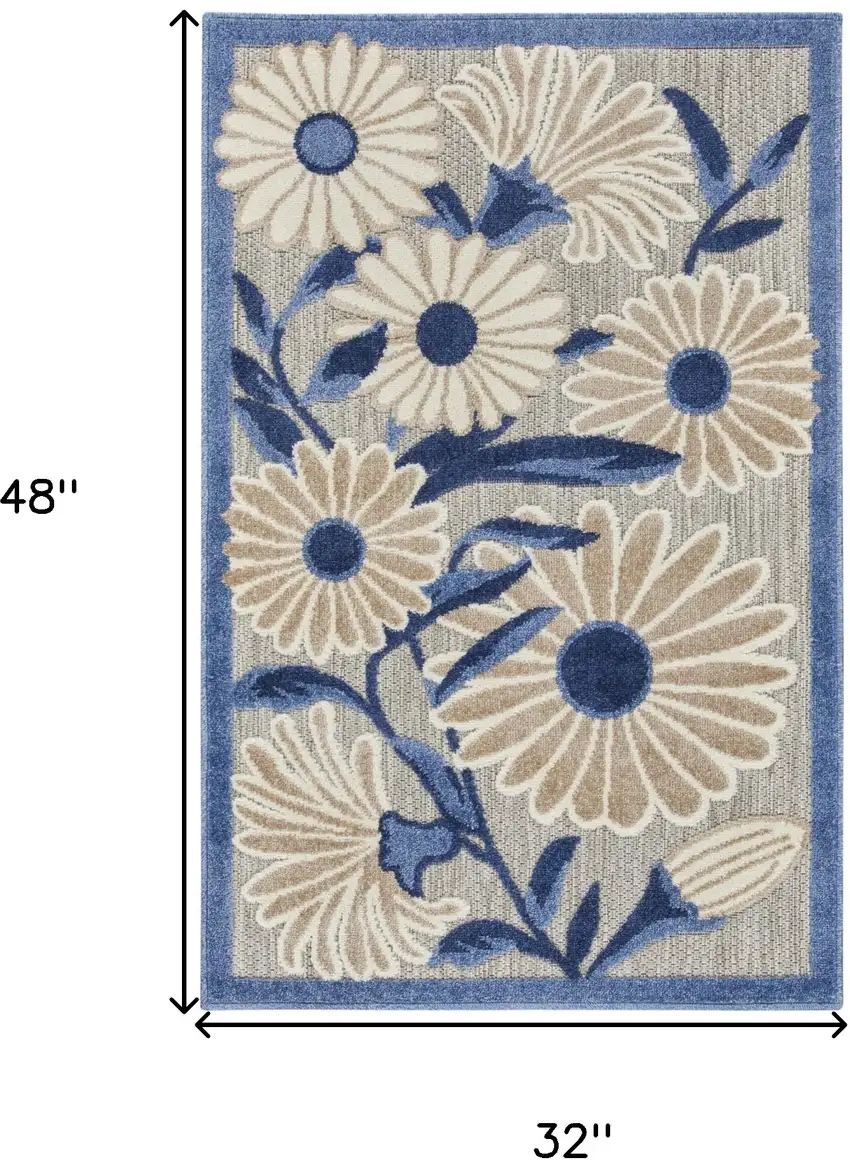 Blue and Orange Floral Power Loom Area Rug Photo 8