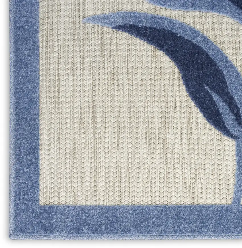 Blue and Gray Floral Indoor Outdoor Area Rug Photo 6