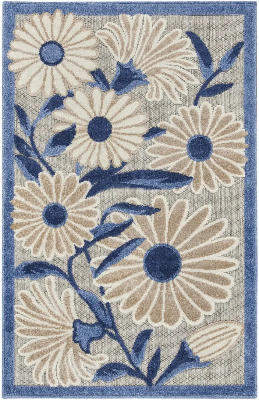 Blue and Orange Floral Power Loom Area Rug Photo 1
