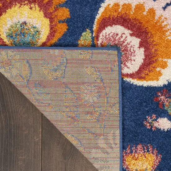 Orange Red And Blue Floral Area Rug Photo 8
