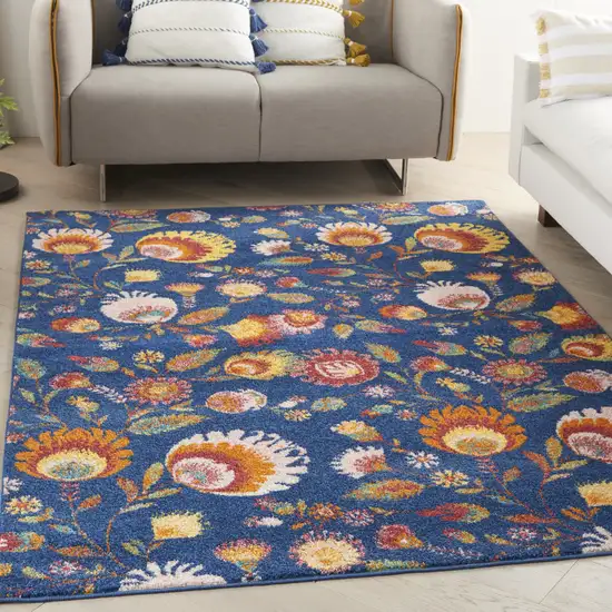 Orange Red And Blue Floral Area Rug Photo 5