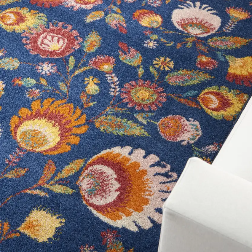Orange Red And Blue Floral Area Rug Photo 9