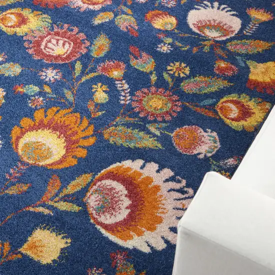 Orange Red And Blue Floral Area Rug Photo 9