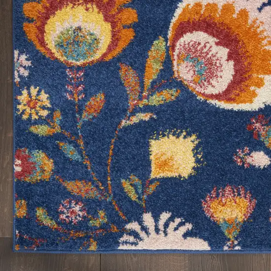 Orange Red And Blue Floral Area Rug Photo 9