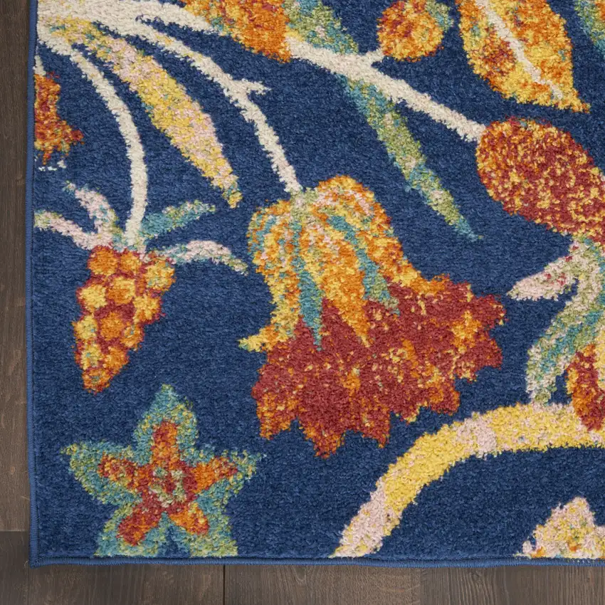 Orange Red And Blue Floral Area Rug Photo 9