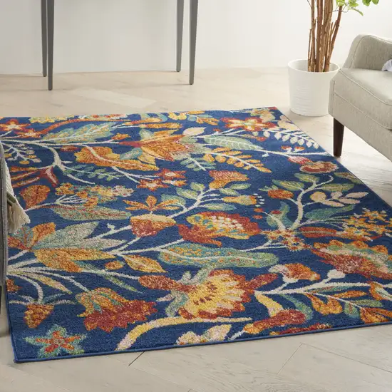 Orange Red And Blue Floral Area Rug Photo 6