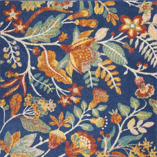 Orange Red And Blue Floral Area Rug Photo 5