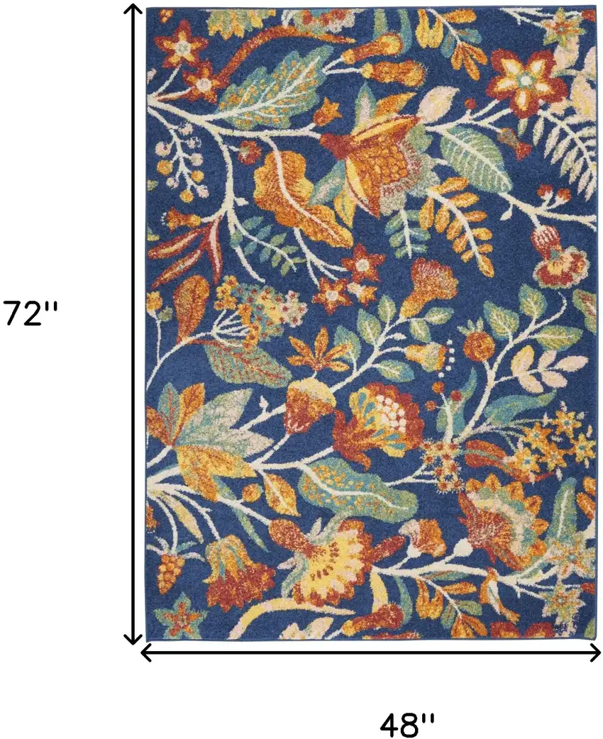Blue and Orange Floral Power Loom Area Rug Photo 3