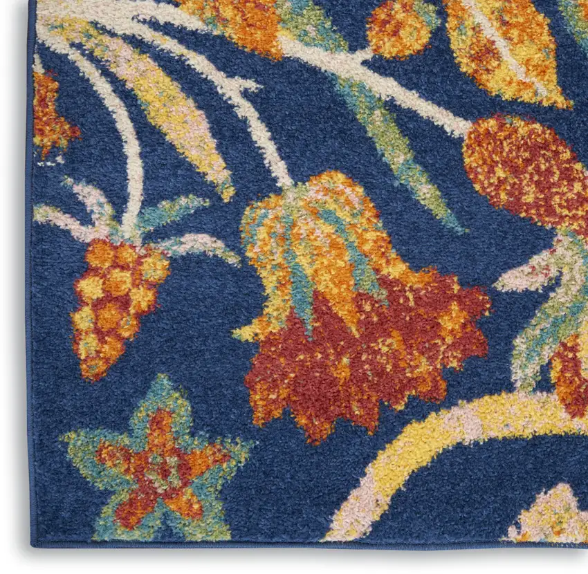Orange Red And Blue Floral Area Rug Photo 9