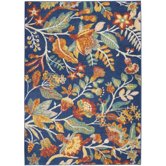 Orange Red And Blue Floral Area Rug Photo 1