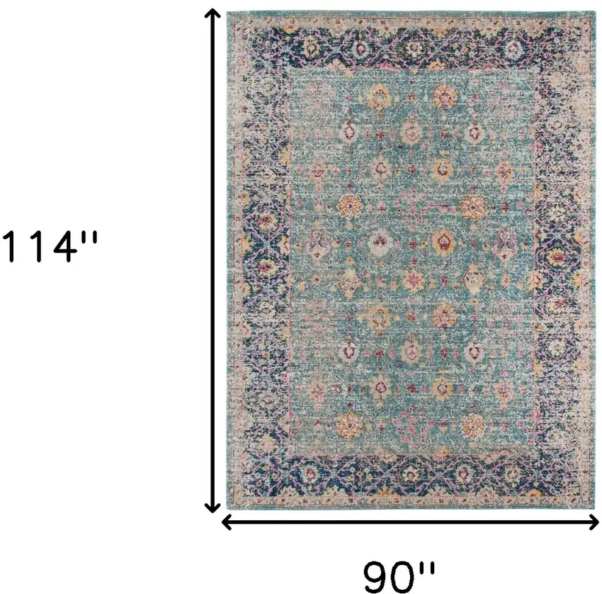 Blue and Orange Floral Power Loom Distressed Area Rug Photo 7