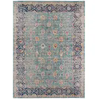 Photo of Blue and Orange Floral Power Loom Distressed Area Rug