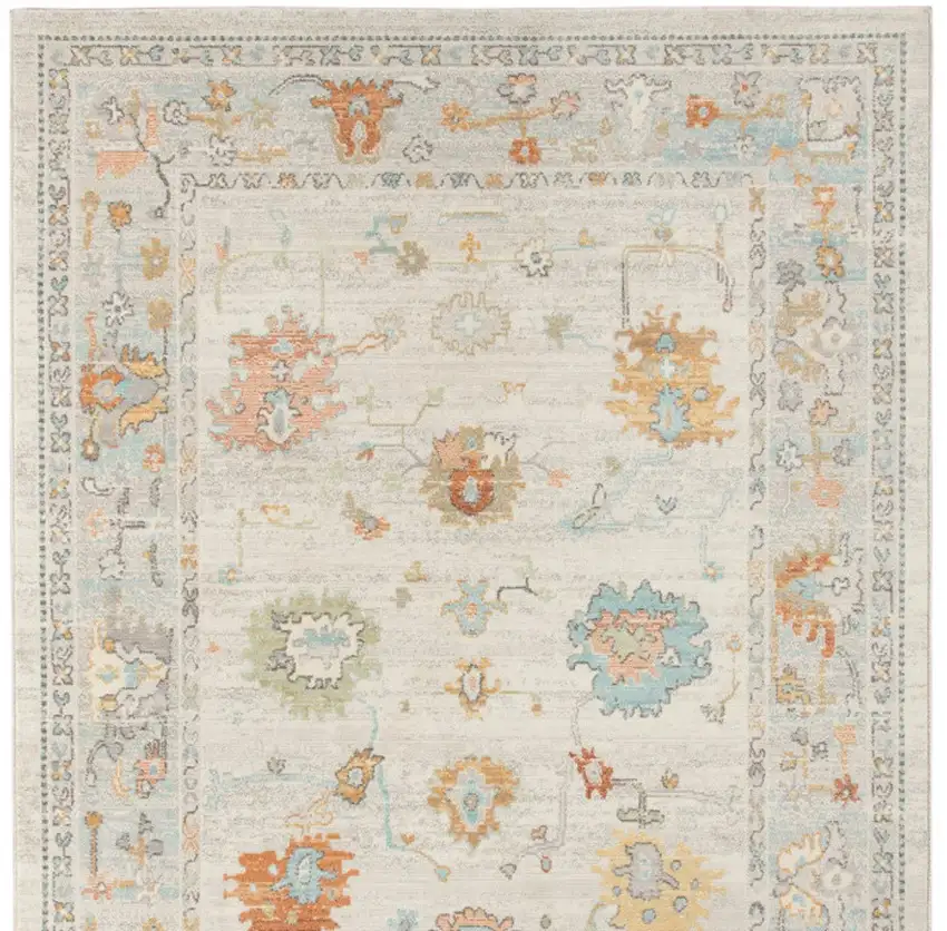 Blue and Orange Floral Stain Resistant Indoor Outdoor Area Rug Photo 9