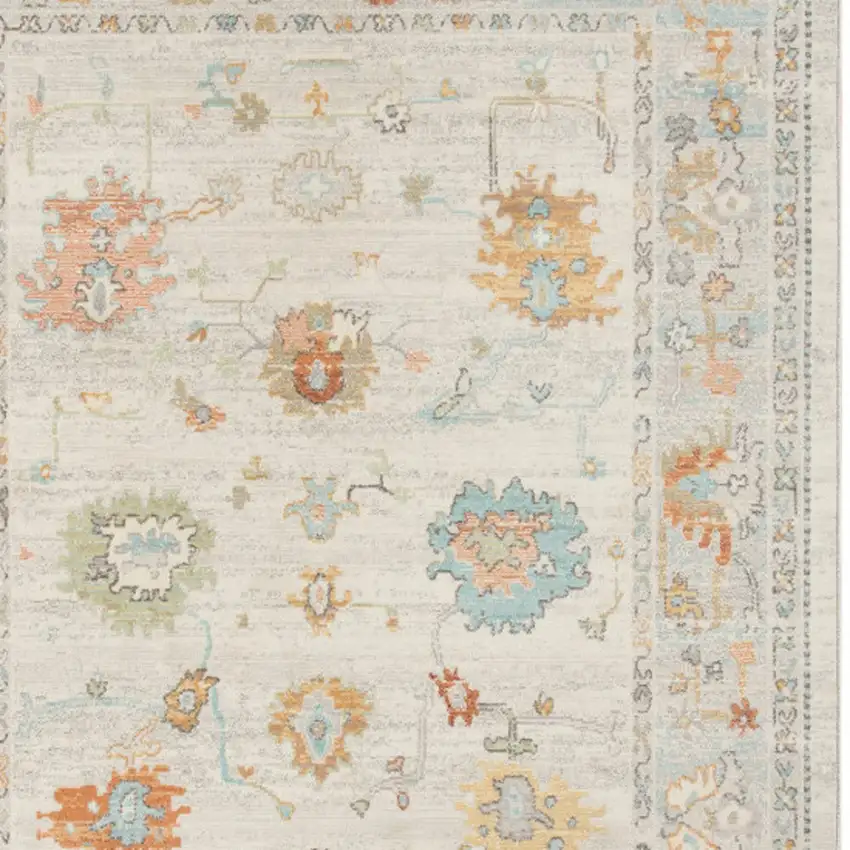 Blue and Orange Floral Stain Resistant Indoor Outdoor Area Rug Photo 8