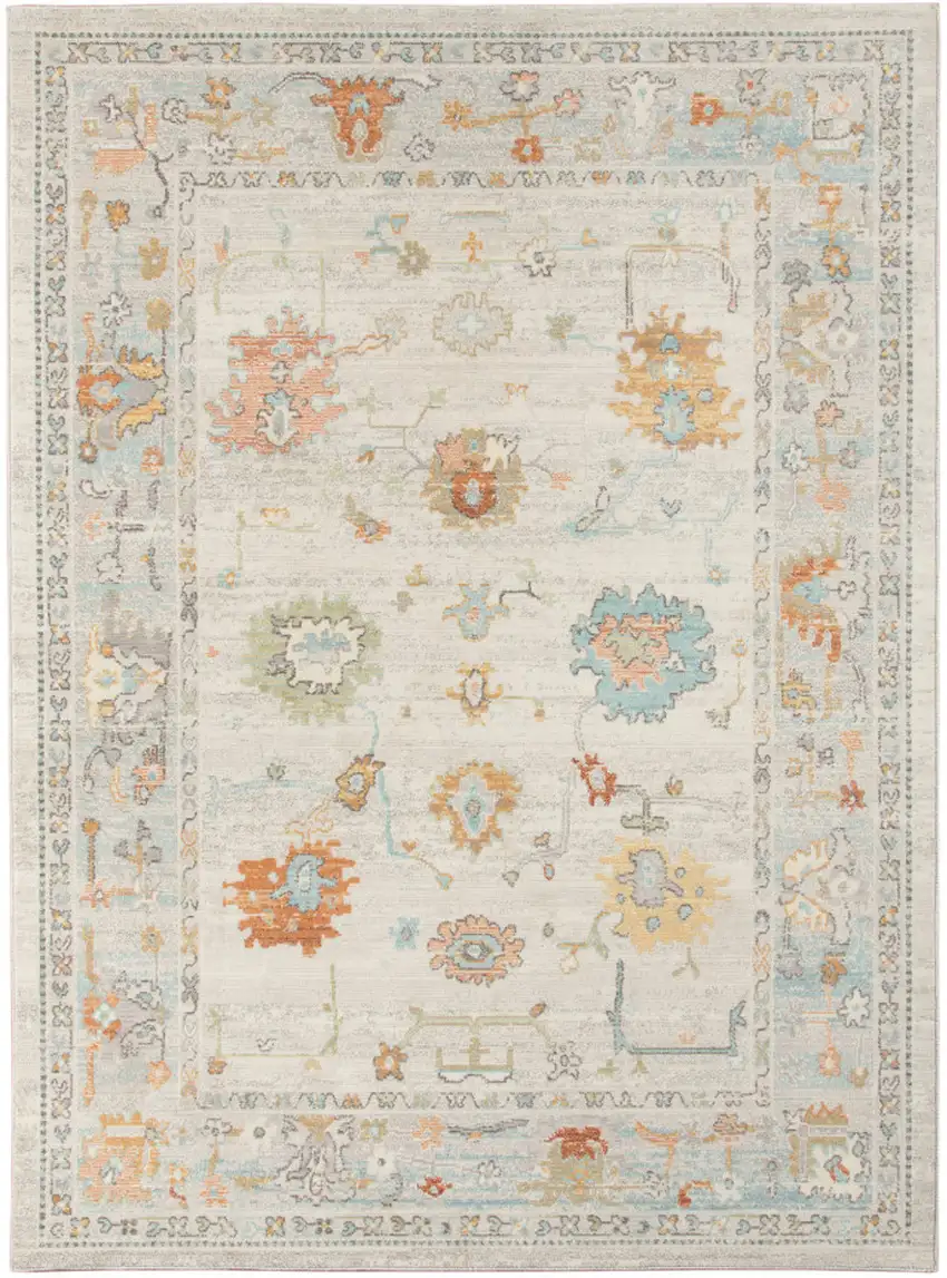 Blue and Orange Floral Stain Resistant Indoor Outdoor Area Rug Photo 2