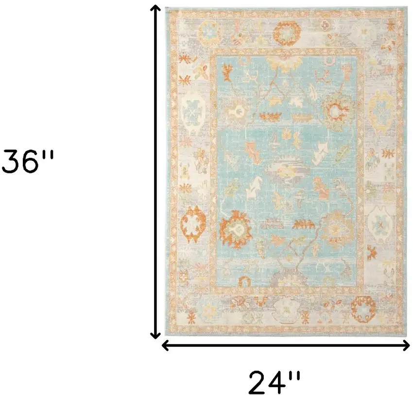 Blue and Orange Floral Stain Resistant Indoor Outdoor Area Rug Photo 7
