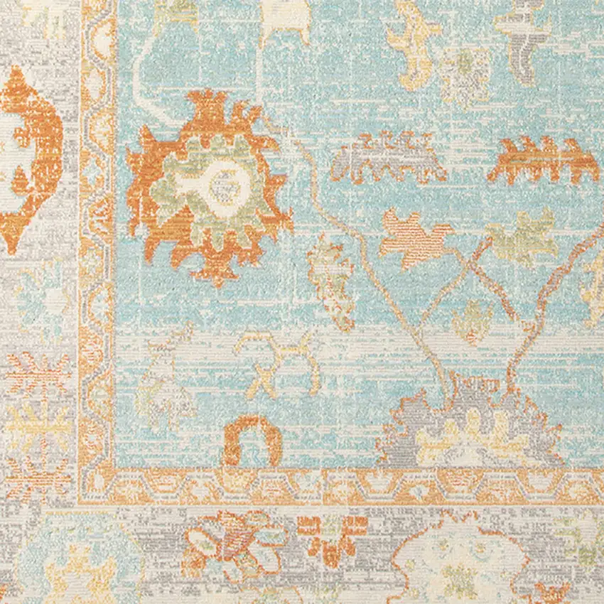 Blue and Orange Floral Stain Resistant Indoor Outdoor Area Rug Photo 5