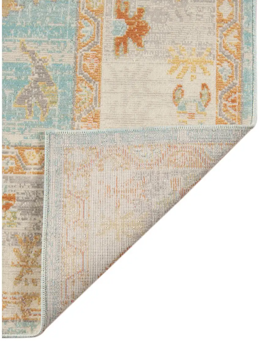 Blue and Orange Floral Stain Resistant Indoor Outdoor Area Rug Photo 4