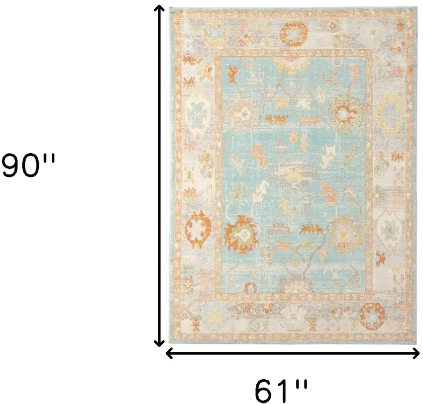 Blue and Orange Floral Stain Resistant Indoor Outdoor Area Rug Photo 8