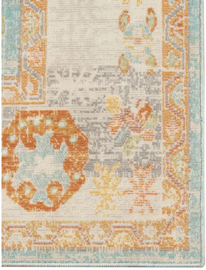 Blue and Orange Floral Stain Resistant Indoor Outdoor Area Rug Photo 3