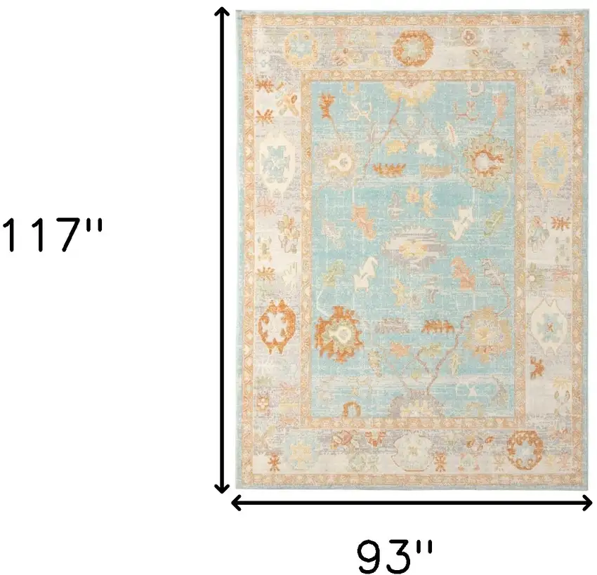 Blue and Orange Floral Stain Resistant Indoor Outdoor Area Rug Photo 8