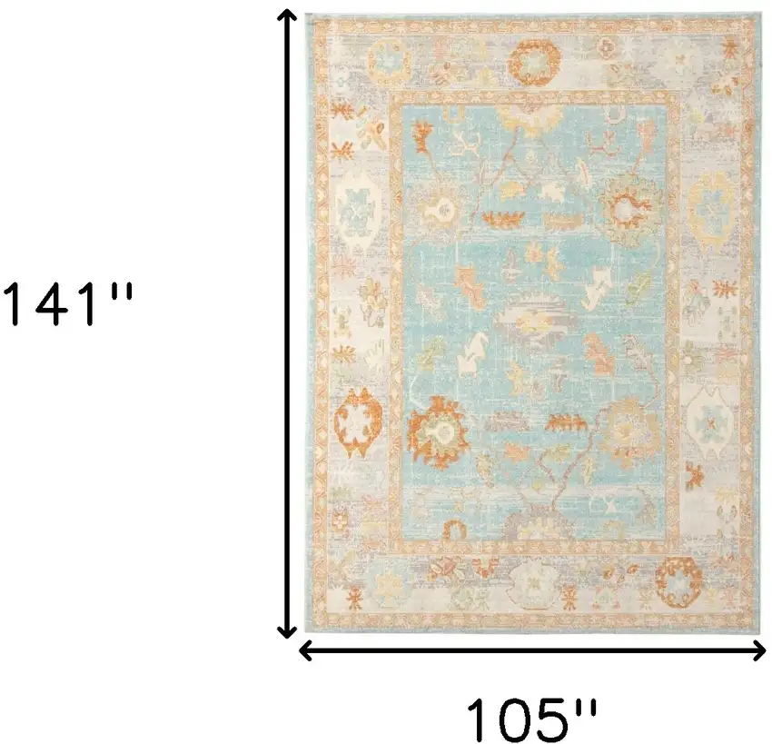 Blue and Orange Floral Stain Resistant Indoor Outdoor Area Rug Photo 8