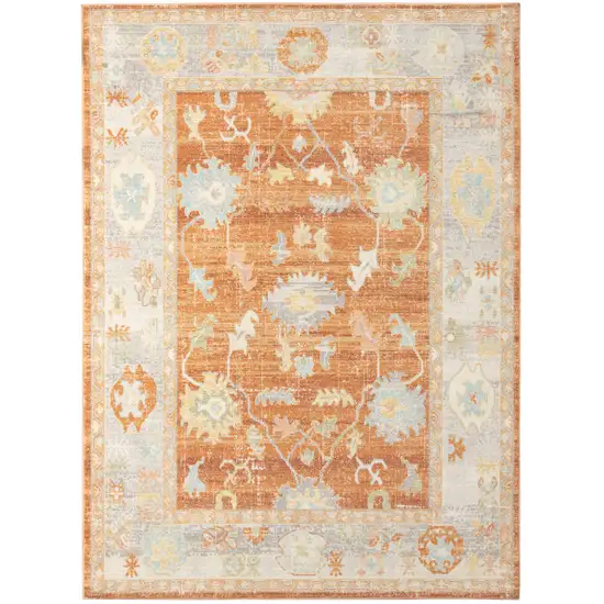 Blue and Orange Floral Stain Resistant Indoor Outdoor Area Rug Photo 2
